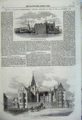 Original Old Antique Print 1860 Palace Fredericksborg Denmark Inner Court Lake