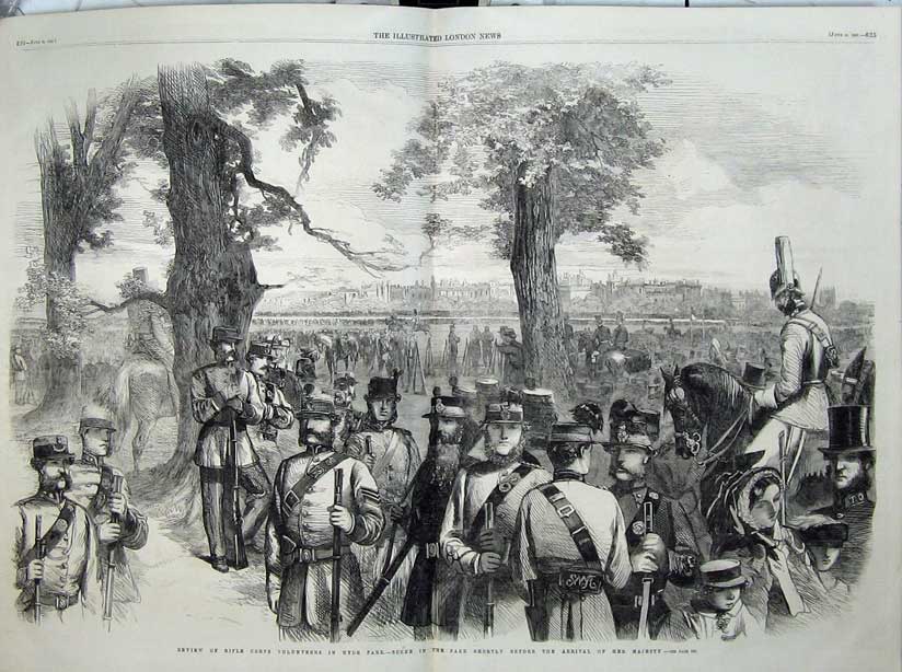 Old Antique Print 1860 Rifle Corps Volunteers Hyde Park War Army Siers 19th