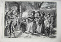 Original Old Antique Print 1860 Wassail Bowl House People Moonlight Art Gilbert