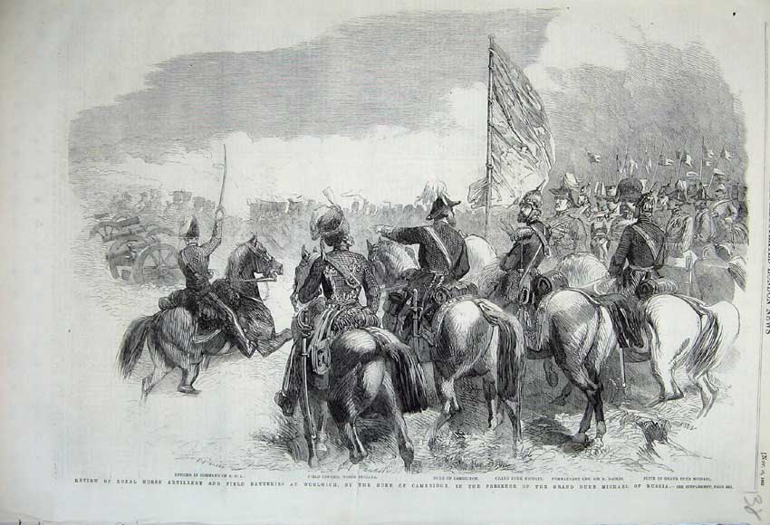 Old Antique Print 1860 Horse Artillery War Woolwich Cambridge Duke Russia 19th