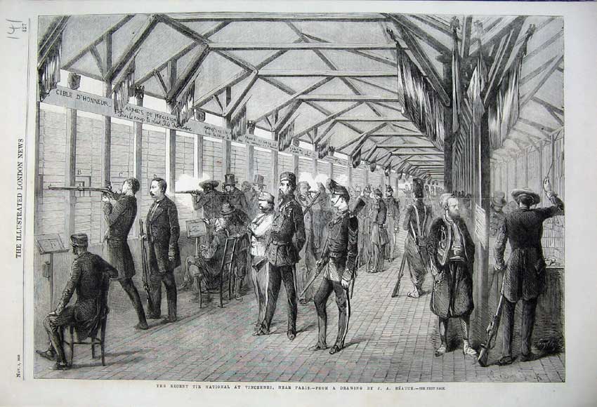 Original Old Antique Print 1860 Tir National Vincennes Paris Rifle Siers Sport