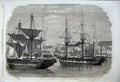 Original Old Antique Print 1860 Arsenal Naples Sailing Ships Harbour Italy War