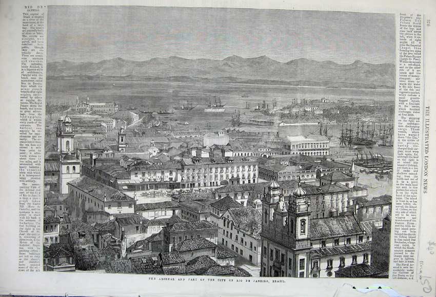Old Antique Print 1860 Arsenal City Rio De Janeiro Brazil South America 19th