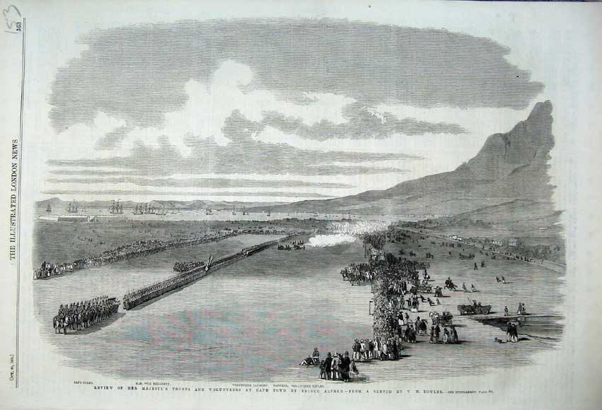 Old Antique Print 1860 Troops Volunteers Cape Town Prince Alfred Africa 19th