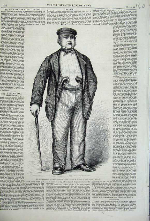 Old Antique Print 1860 Portrait Mr Edwin James Man Garibaldi'S Camp War 19th