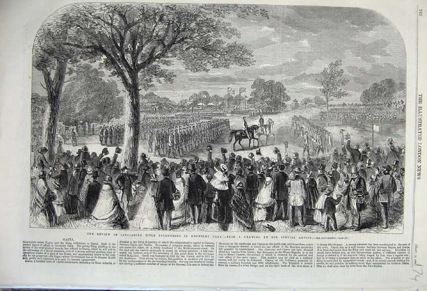 Old Antique Print 1860 Review Lancashire Rifle Volunteers Knowsley Park 19th