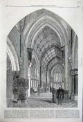 Original Old Antique Print 1860 Interior St Margaret'S Church Bodelwyddan Man