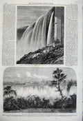 Old Antique Print Horseshoe Water Fall Niagara 1860 American River Trees 19th