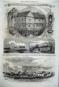 Original Old Antique Print 1860 Paris Hippodrome Horses Tudor House Shrewsbury