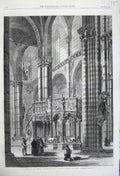 Original Old Antique Print 1860 Interior Sienna Cathedral Octagon Pulpit Marble