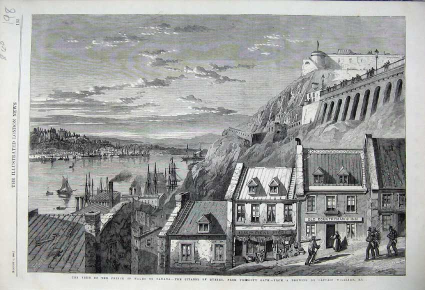 Old Antique Print 1860 Prince Wales Canada Citadel Quebec Prescott Gate 19th