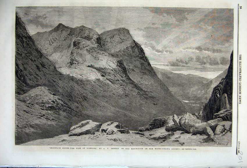 Original Old Antique Print Mountain Pass Glencoe Scotland 1860 Newton Fine Art