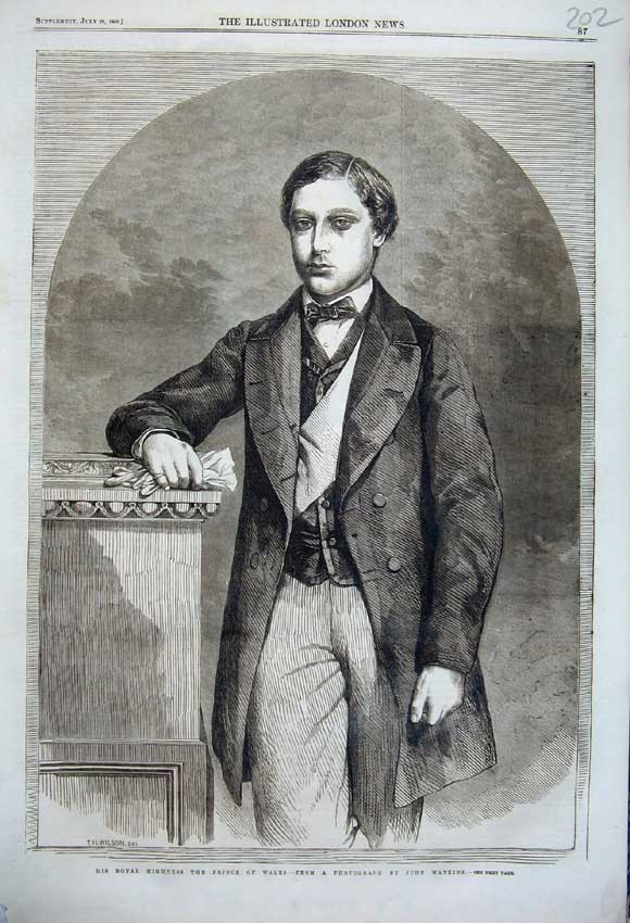Old Antique Print 1860 Portrait Royal Highness Prince Wales John Watkins 19th
