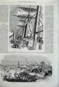 Original Old Antique Print 1860 Dr Livingstone Station Kongone River Ship Lynx