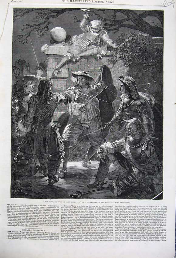 Old Antique Print Battle Outrage Sir John Coventry Sword Fight War 1860 19th