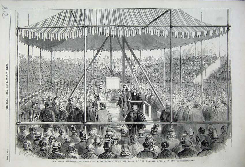 Original Old Antique Print 1860 Royal Highness Prince Wales Lambeth School Art