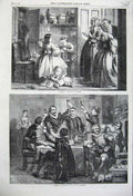 Old Antique Print 1860 Christmas Celebration Children Stealing Food Art 19th