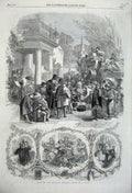 Original Old Antique Print 1860 Siers Home Christmas Holidays Familes Parties