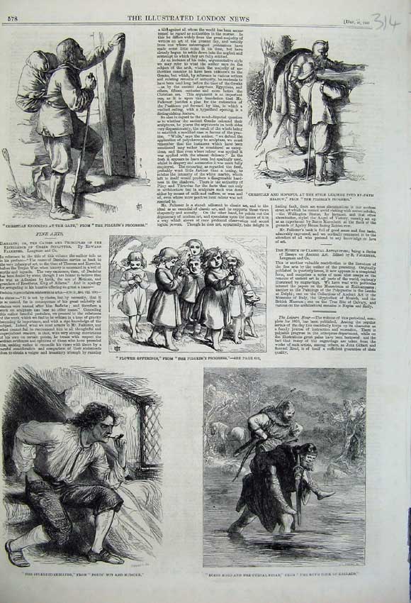 Old Antique Print 1860 Christian Gate Pilgrims Progress Robin Hood Friar 19th