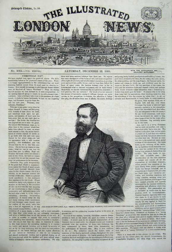 Original Old Antique Print 1860 Portrait Duke Newcastle John Watkins Parliament