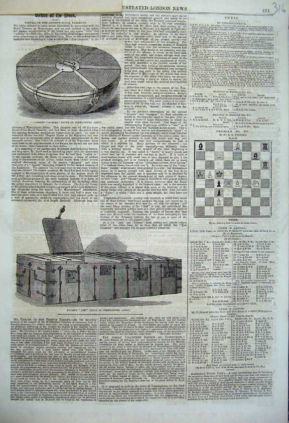 Old Antique Print 1860 Forcer Westminster Abbey Ancient Cist Chess Board 19th