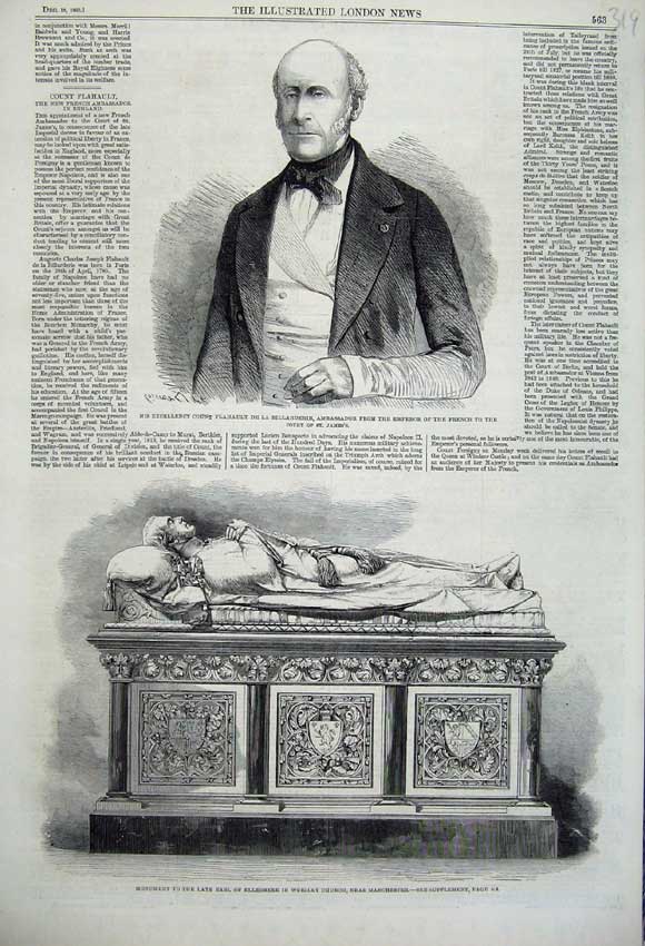 Original Old Antique Print 1860 Count Billarderie Emperor French Earl Ellesmere