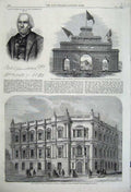 Old Antique Print 1860 Offices Metropolitan Works Lumberers Arch Ottawa 19th