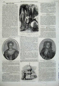 Original Old Antique Print 1860 Portrait Queen Anne Prince George Scarborough