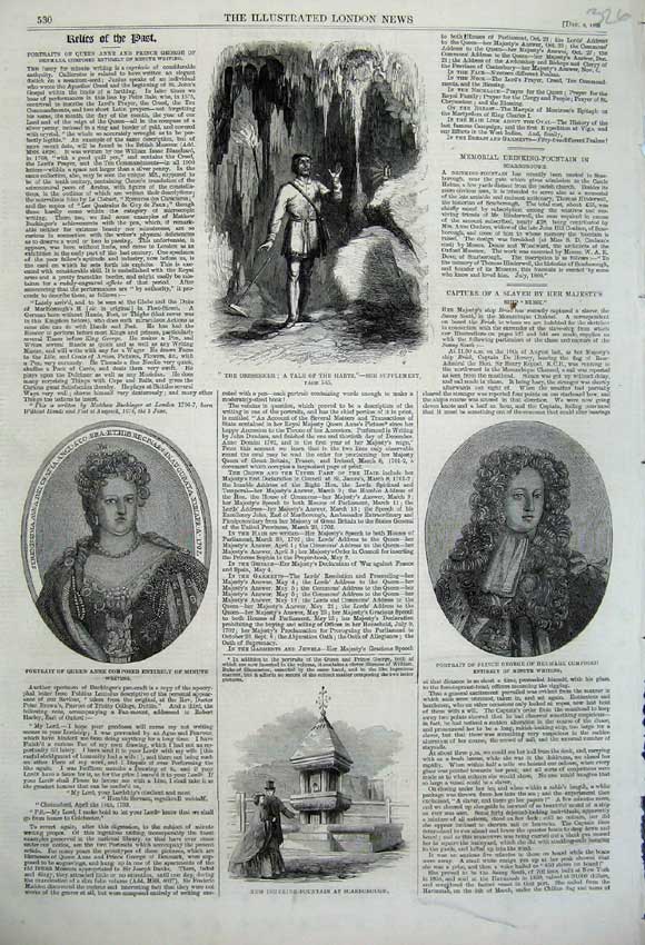Original Old Antique Print 1860 Portrait Queen Anne Prince George Scarborough