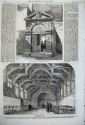Original Old Antique Print 1860 Gateway Westminster School Interior Teachers