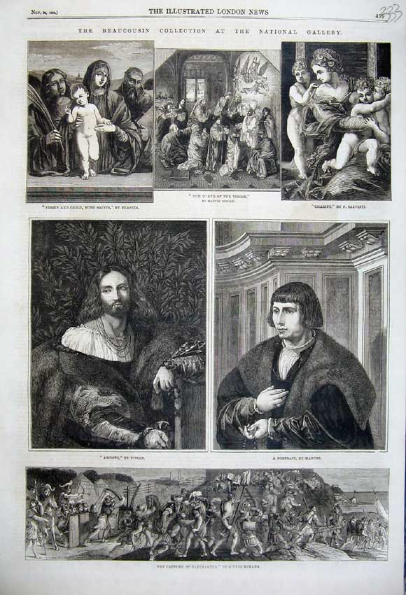 Original Old Antique Print 1860 Ariosto Mabuse Capture Carthagena Virgin Child
