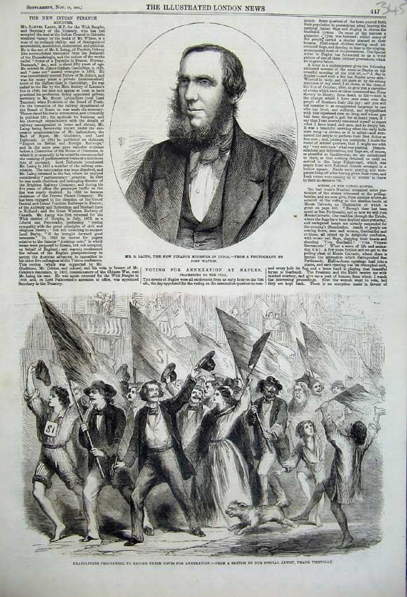 Old Antique Print 1860 Laing Finance Minister India Neapolitan Annexation 19th
