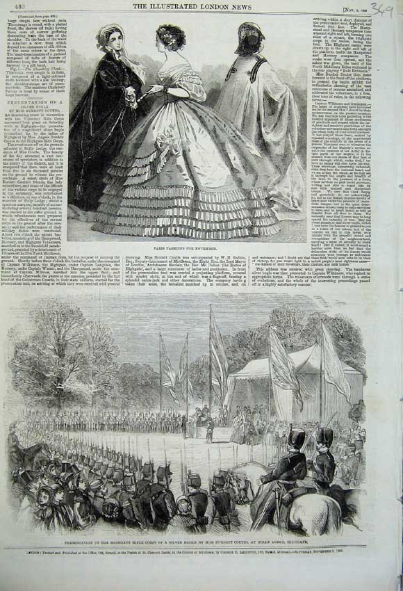 Old Antique Print Paris Fashion 1860 Highgate Rifle Corps Coutts Highgate 19th