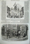 Original Old Antique Print 1860 Orangemens Arch Toronto Canada Theatre Brougham