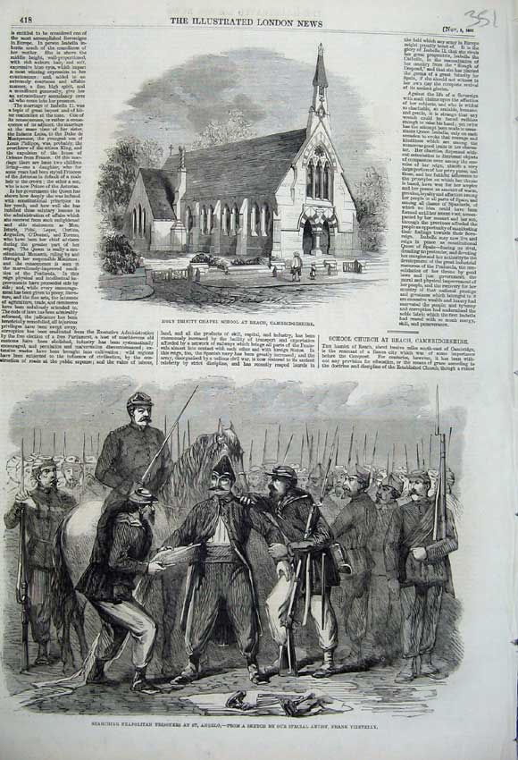 Old Antique Print 1860 Trinity Chapel School Neapolitan Prisoners Angelo 19th