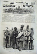 Original Old Antique Print 1860 Volunteer Guards Private Officer War Siers Army