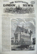 Original Old Antique Print 1860 View Inner Temple New Law Library Architecture