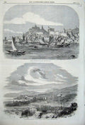 Original Old Antique Print 1860 Ancona Papal States Yachts Corsica View Bastia
