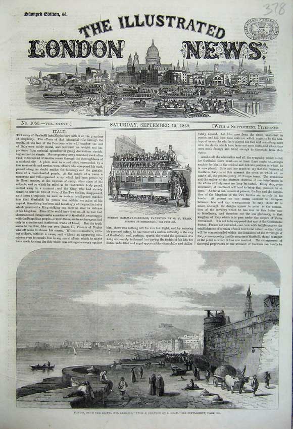 Original Old Antique Print 1860 Railway Carriage Naples Castle Del Carmine Read