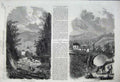 Original Old Antique Print 1860 Gorge Sallenches Savoy Village Bridge Mountains
