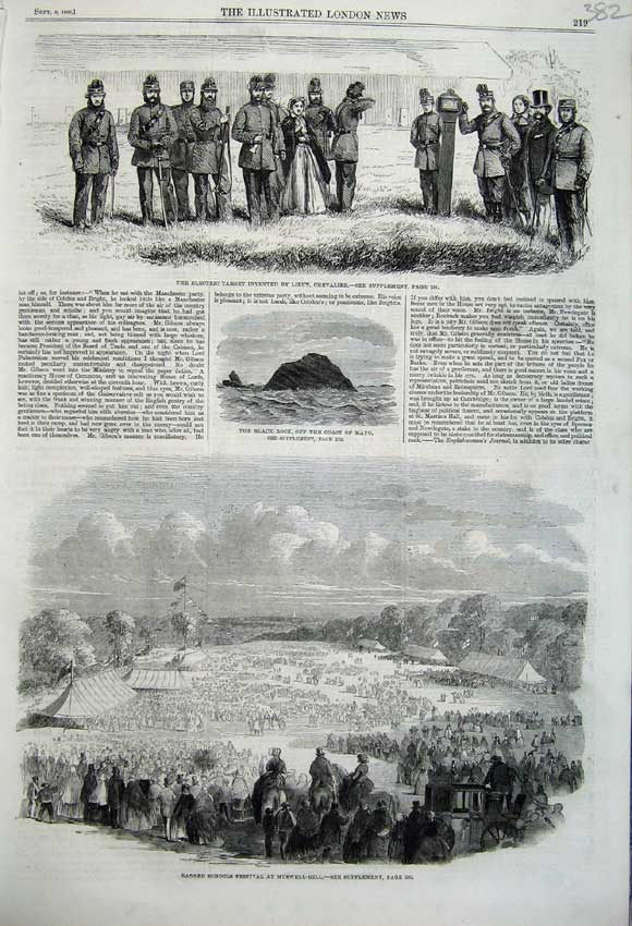 Original Old Antique Print 1860 School Festival Muswell Black Rock Mayo Siers