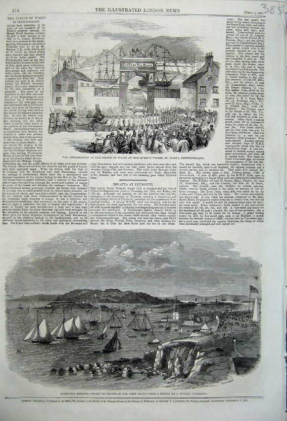 Old Antique Print 1860 Plymouth Regatta Yachts Prince Wales Queen'S Wharf 19th