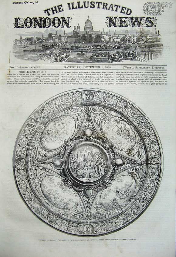 Original Old Antique Print 1860 Testimonial Lord Churston Newton Abbey Devon