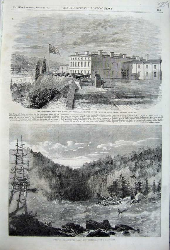 Old Antique Print 1860 Parliament Buildings Quebac Canada Niagara River 19th
