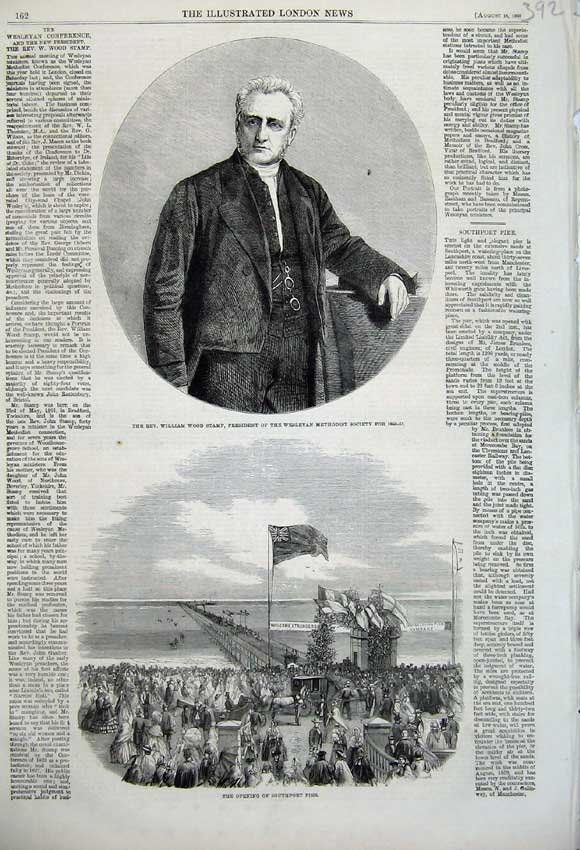 Old Antique Print 1860 Rev William Stamp Wesleyan Society Southport Pier 19th