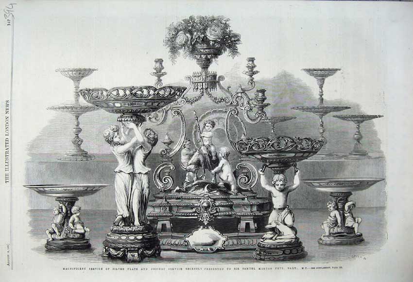 Old Antique Print 1860 Service Silver Plate Dessert Service Samuel Morton 19th