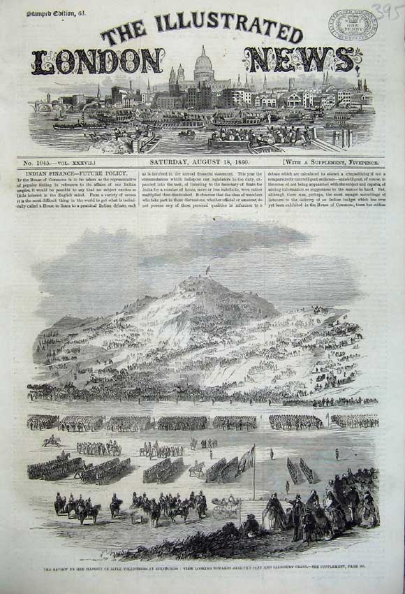 Old Antique Print 1860 Rifle Volunteers Edinburgh Arthur Seat Salisbury 19th