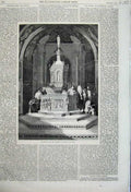 Original Old Antique Print 1860 Font Baptistery Sienna Cathedral Church Duomo