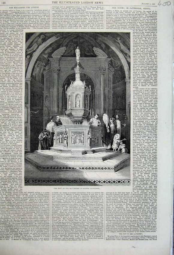 Original Old Antique Print 1860 Font Baptistery Sienna Cathedral Church Duomo
