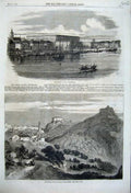 Old Antique Print 1860 Royal Palace Stockholm Ship Boat Sicily Calatafimi 19th